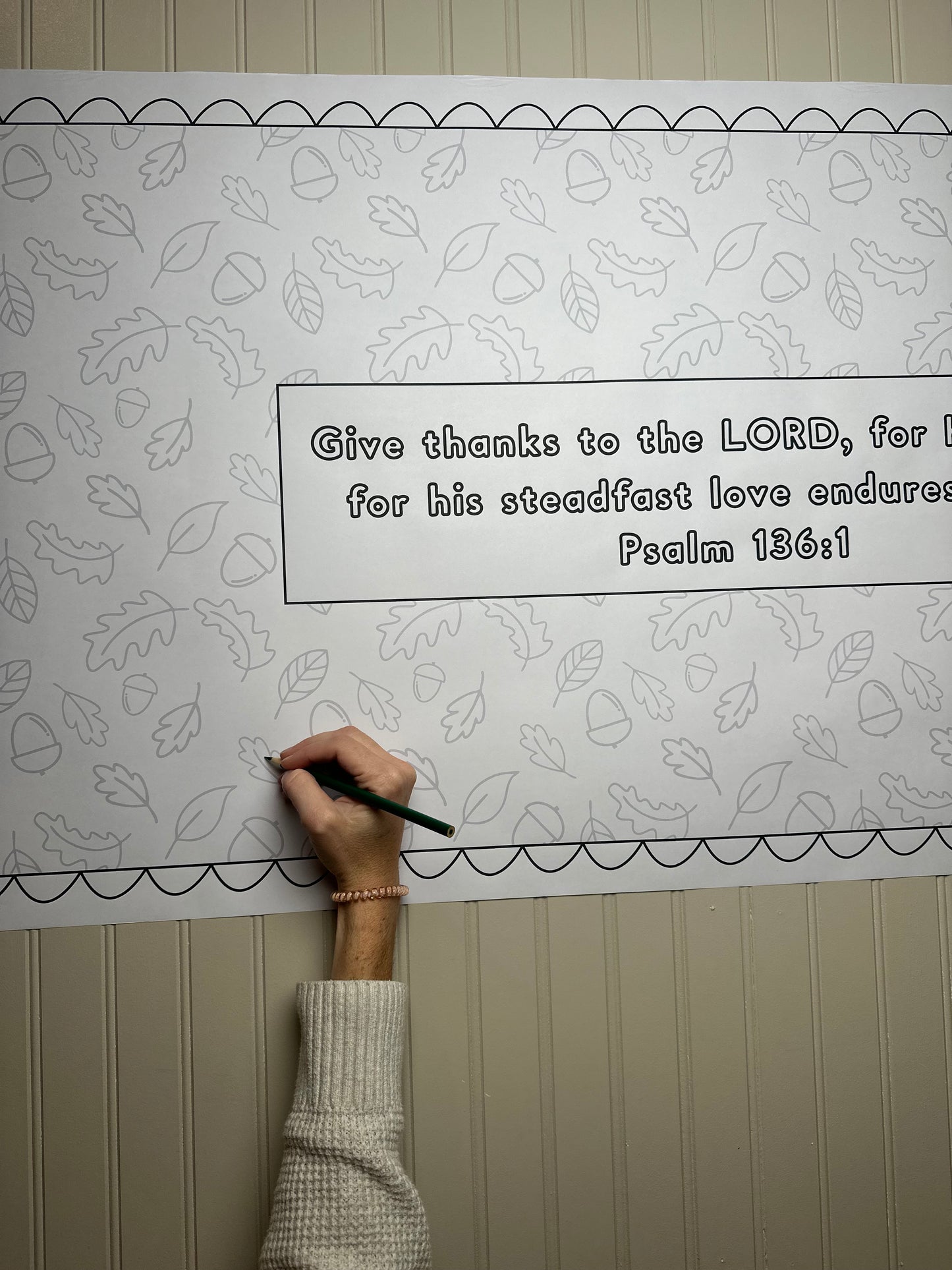 Coloring banner fall leaves and gratitude.